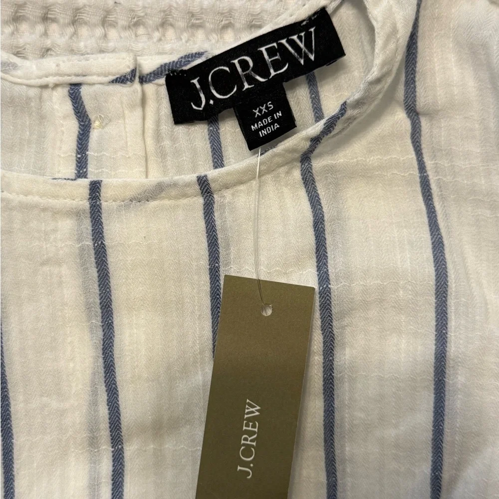 J. Crew Puff-sleeve Top In Sheer Gauze White and Blue Striped Blouse NWT XXS